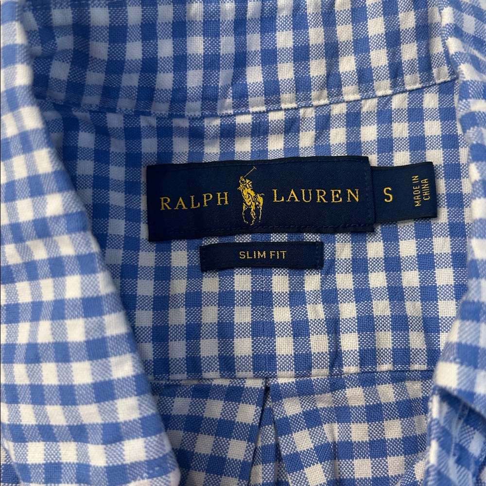 Ralph Lauren Blue and White Gingham Slim Fit Button-Down Shirt